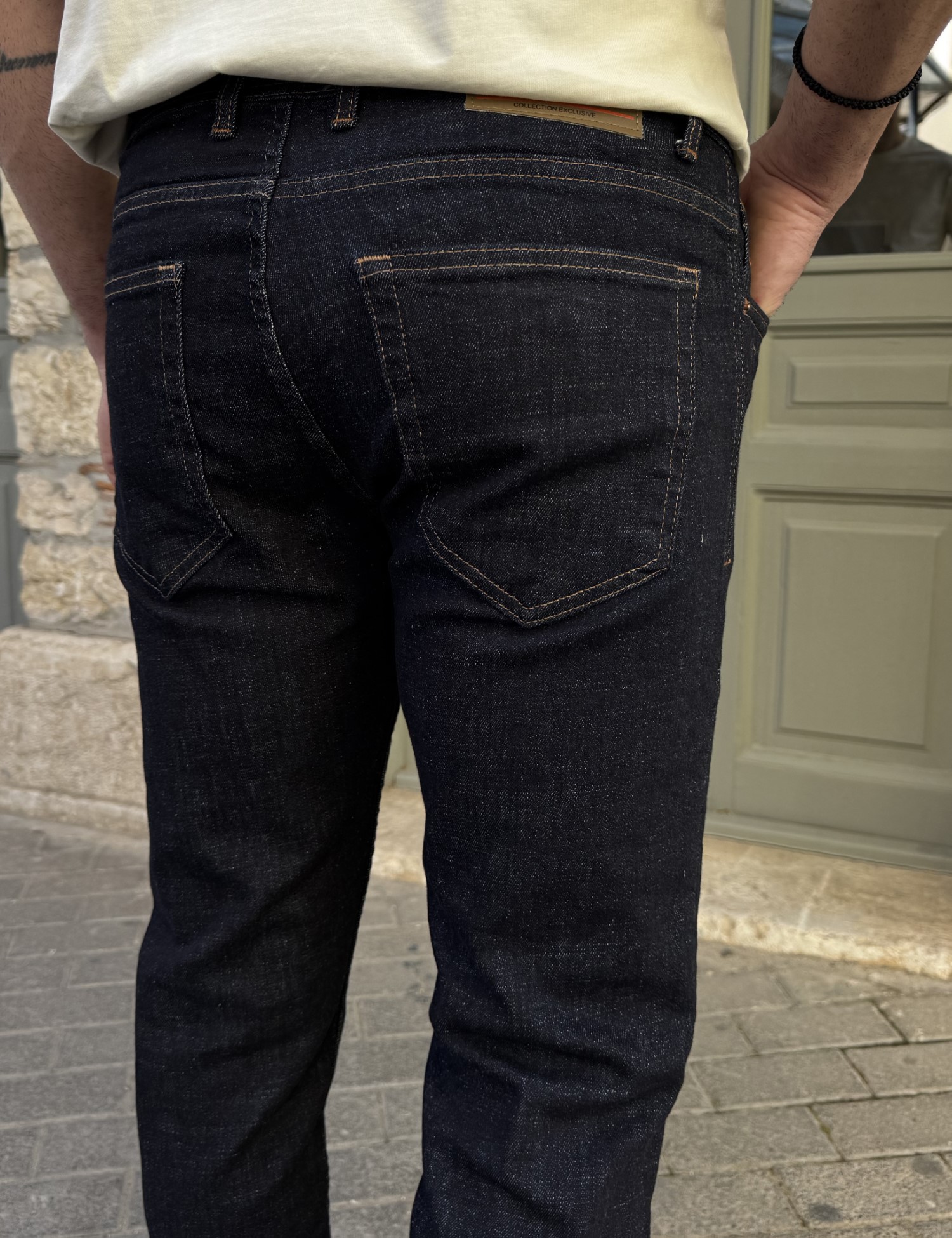 Ανδρικό Slim blueblack τζιν παντελόνι πεντάτσεπο με κουμπιά 3LN496 φωτογραφία